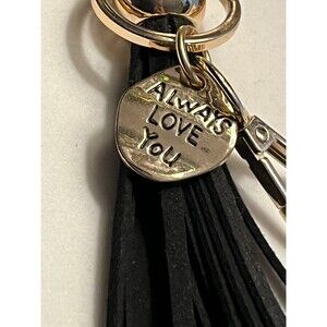 Keychain Black Tassel Always Love You Gold Tone Charm
